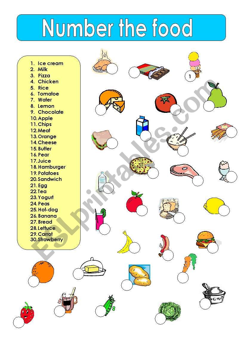 Number the food worksheet