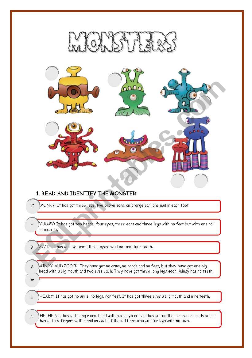 MONSTERS worksheet