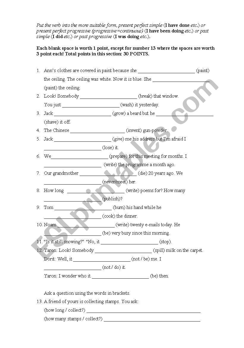 Present Perfect  worksheet