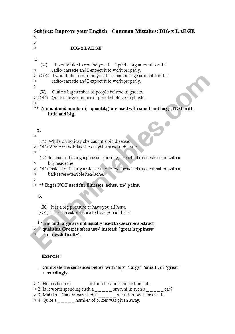   IMPROVE  YOUR ENGLISH-  COMMON MISTAKES: BIG X LARGE