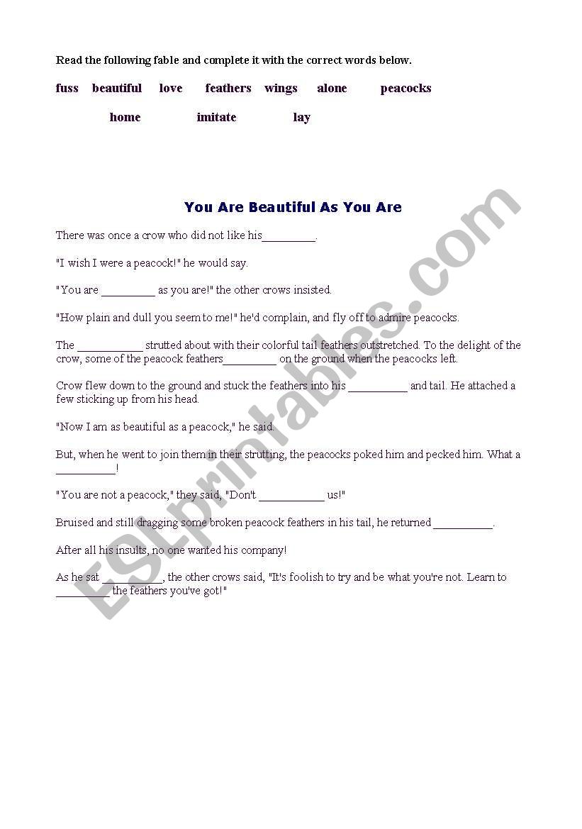you are beautiful as you are worksheet