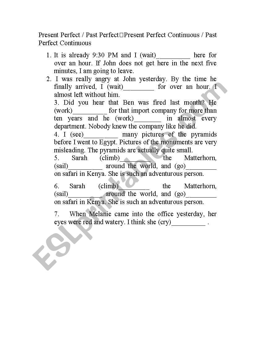 Mixed tenses worksheet