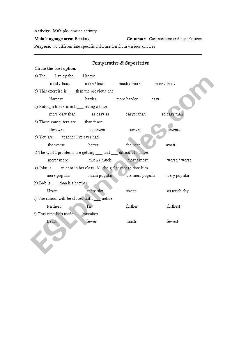 comparatives worksheet