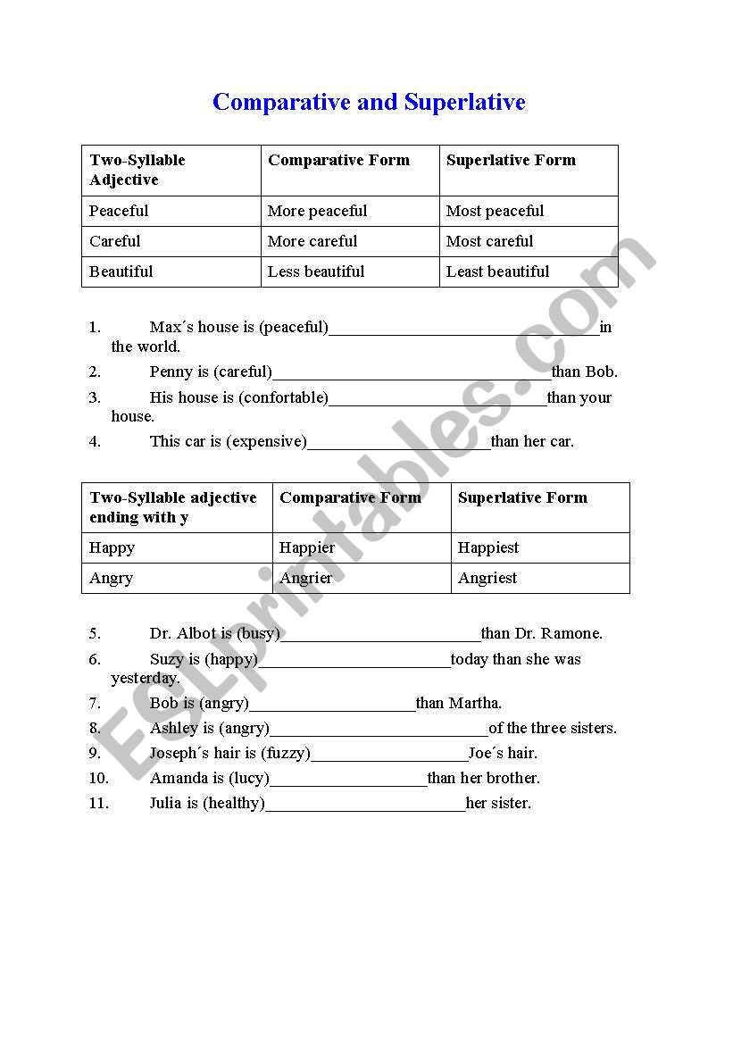 Comparative and Superlative 3 worksheet