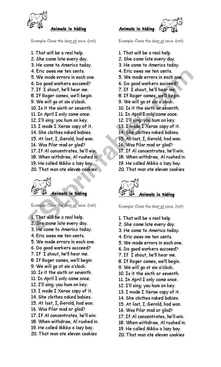 Animals in hidding worksheet