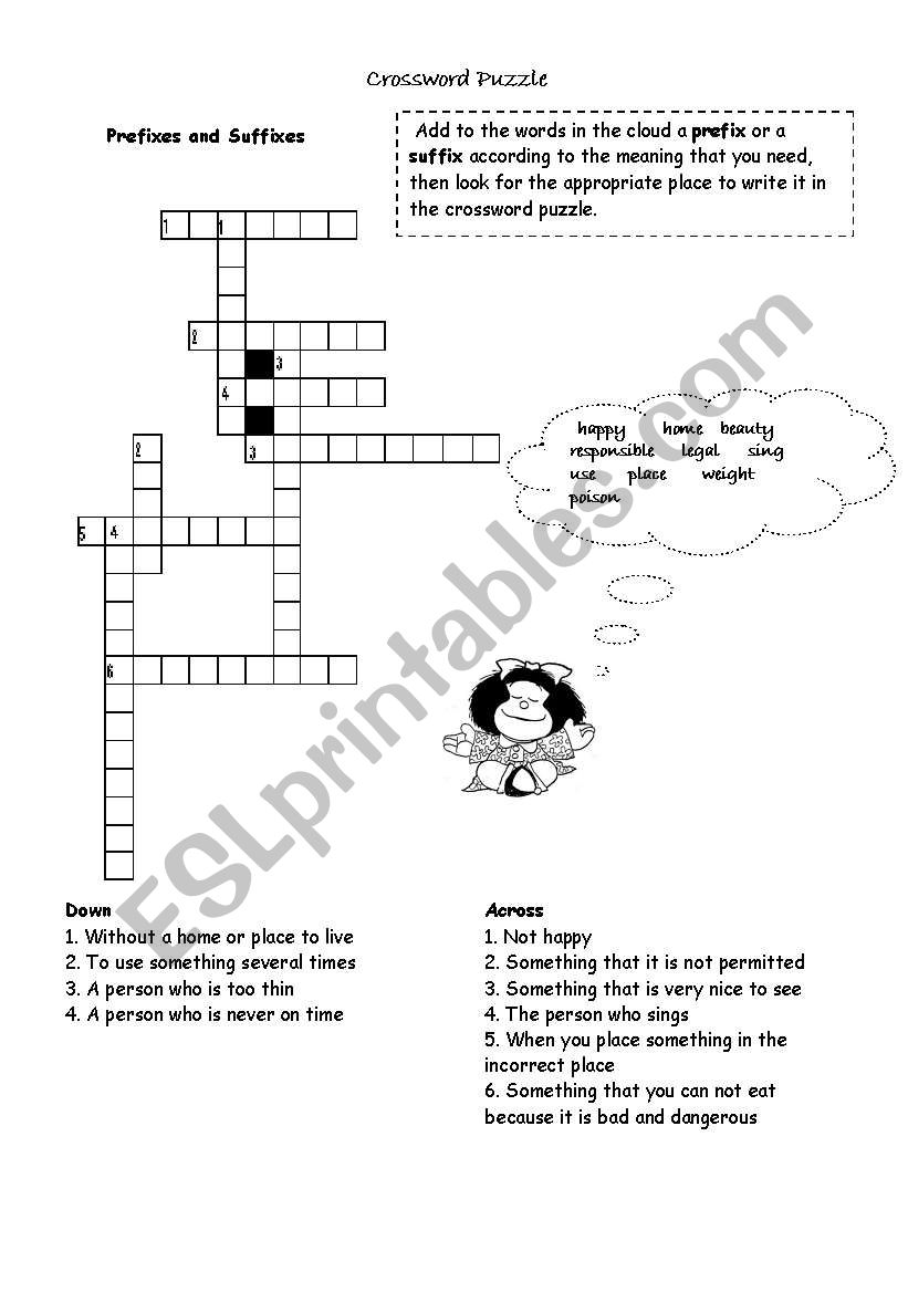 Cross Word Puzzle Prefixes and Suffixes