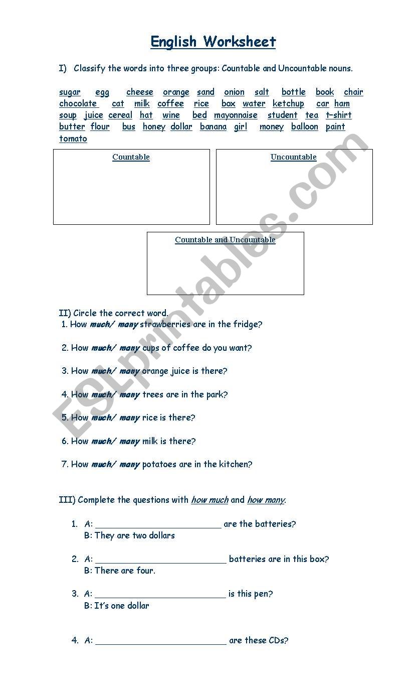 How much worksheet