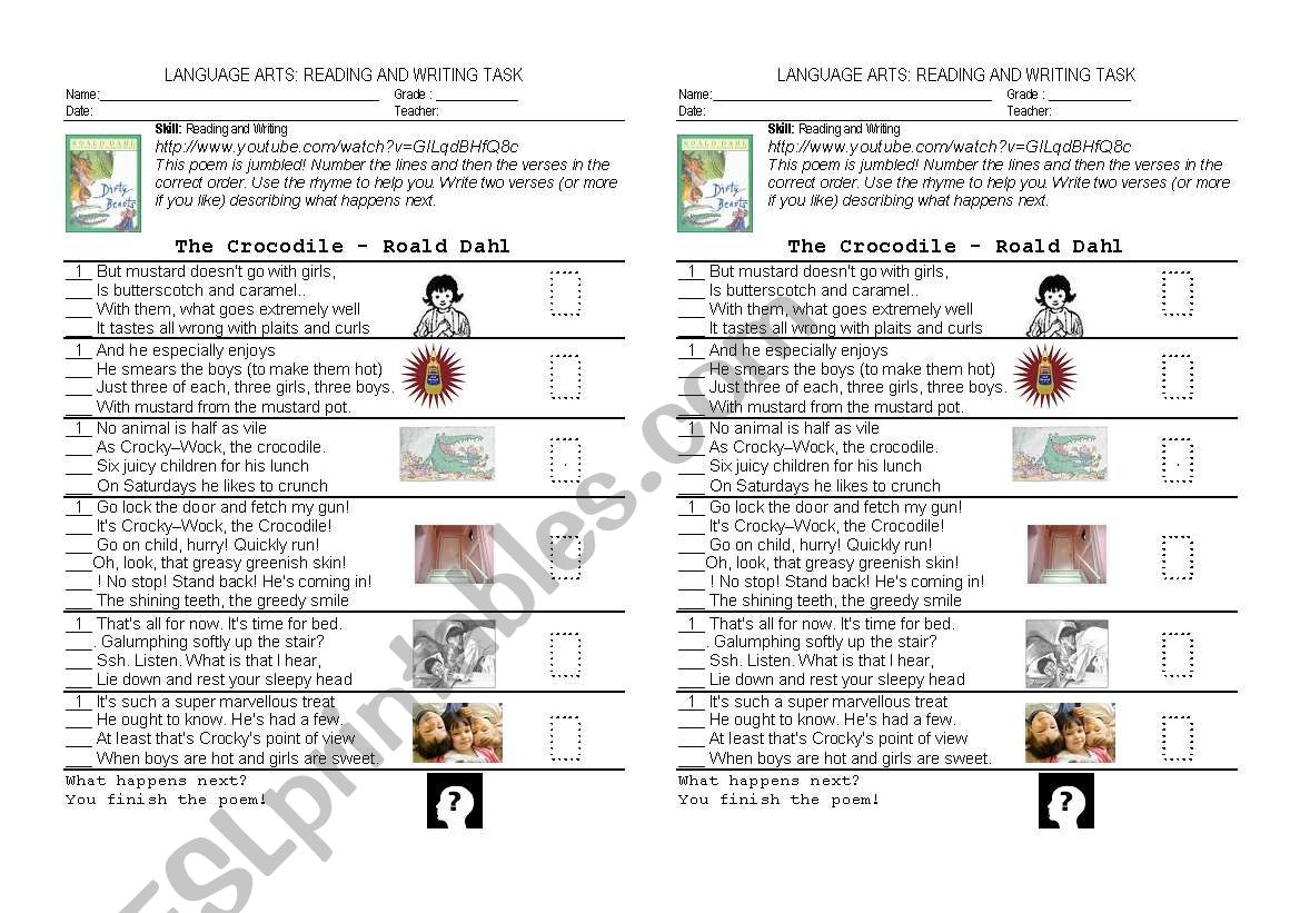 The Crocodile - Roald Dahl (reading writing activity)