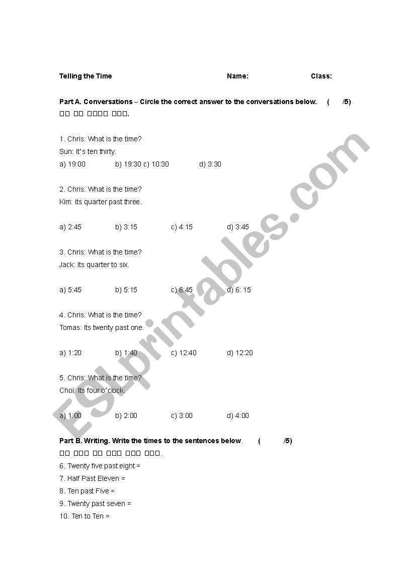 Telling the time practice test