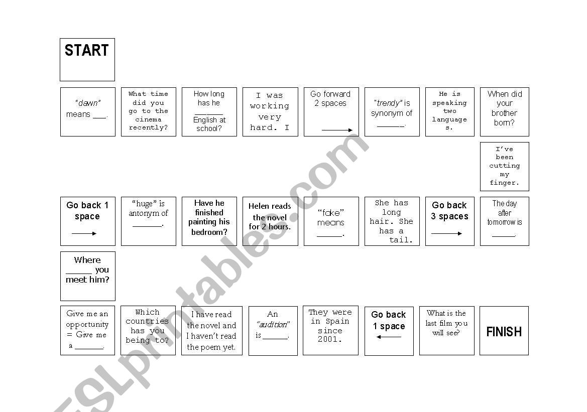 Present Perfect Board Game worksheet