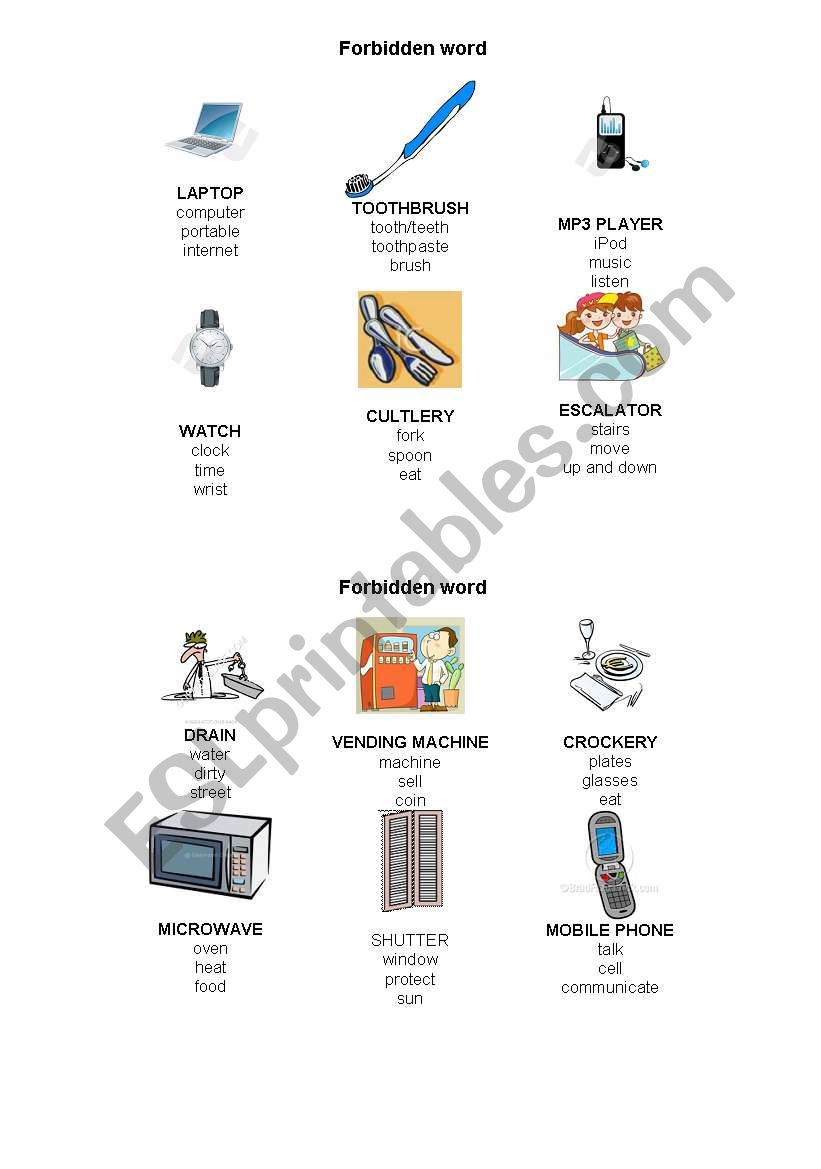 Forbidden word 3 worksheet