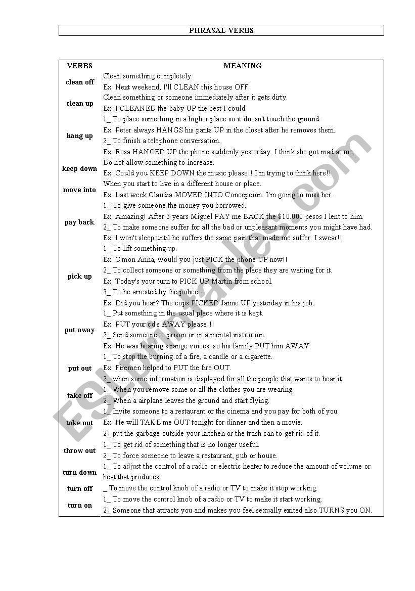 Phrasal Verbs worksheet