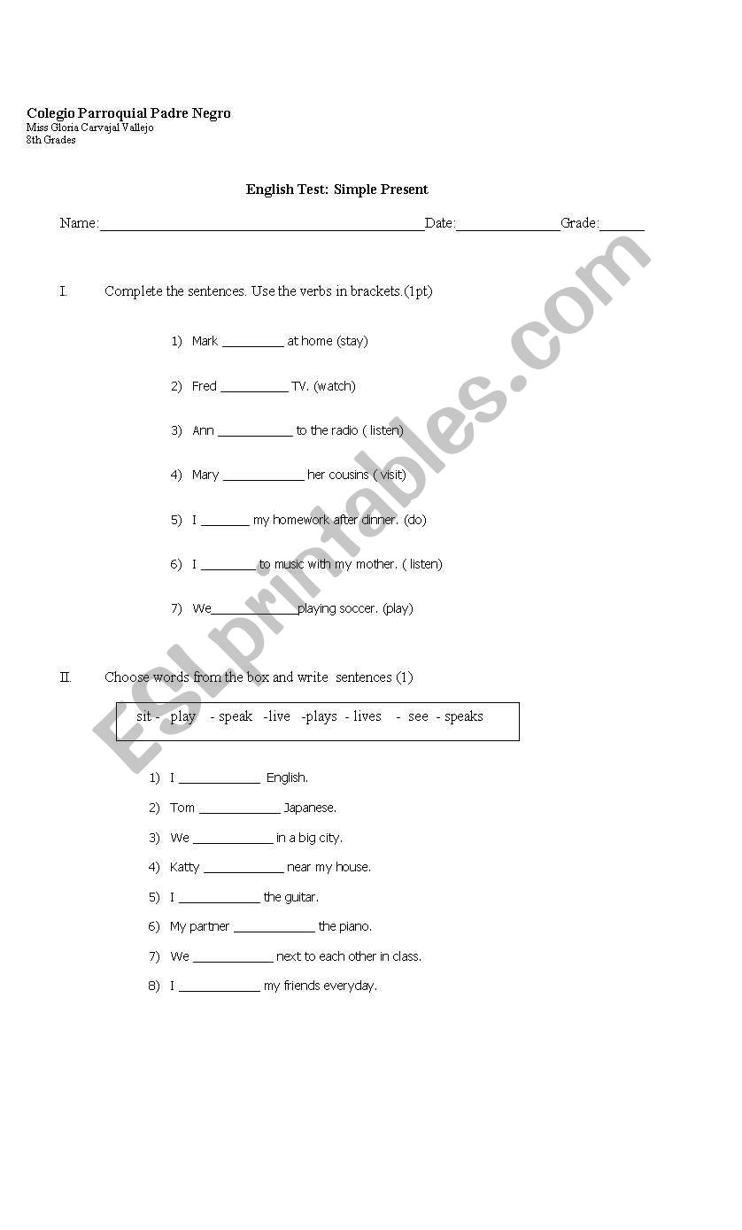 simple present worksheet