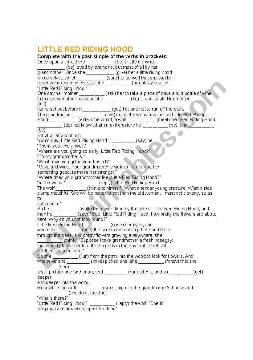 LITTLE RED RIDING HOOD worksheet