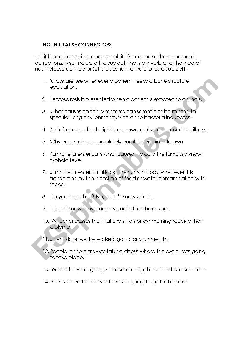 Noun clause connectors worksheet