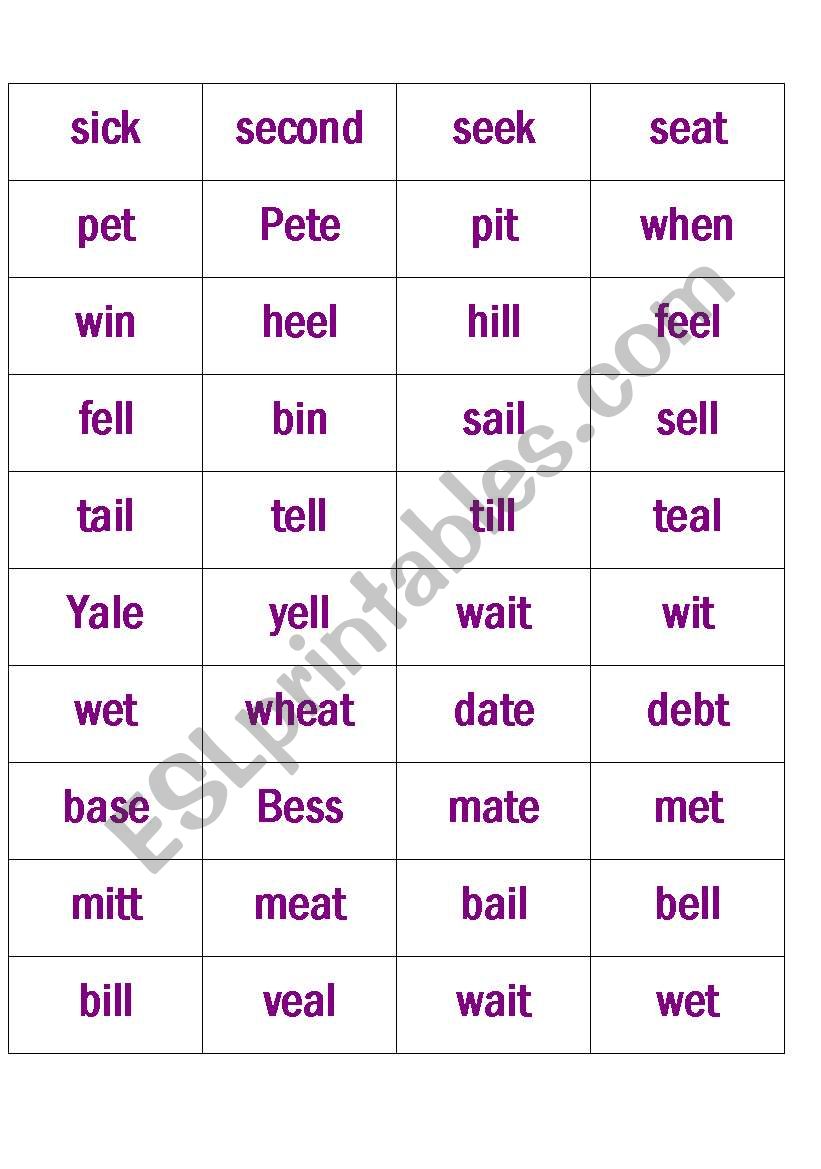 Tense Lax Vowel Dominoes worksheet