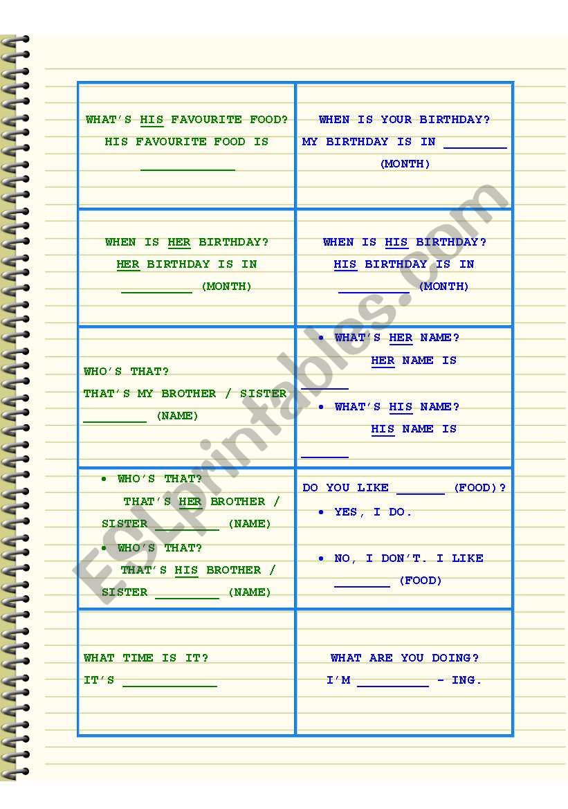 Elementary Spreaking Cards 2 worksheet