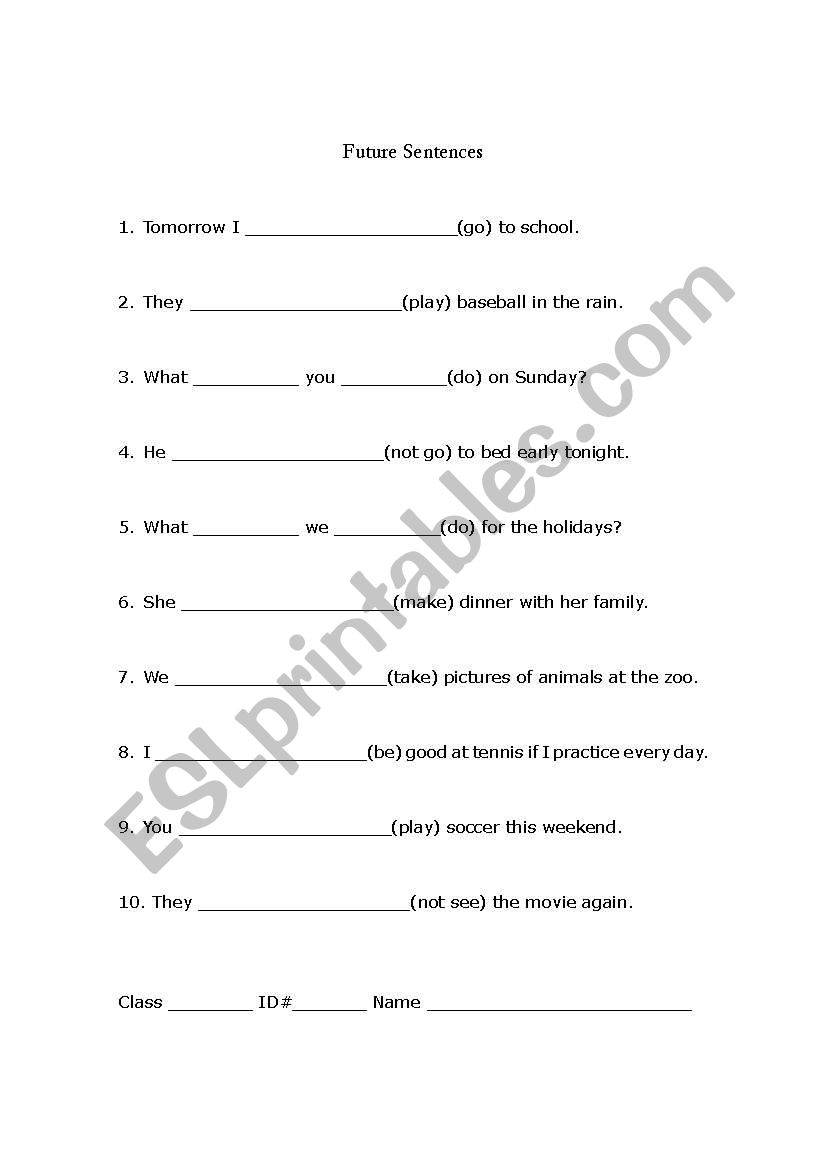 Future Sentences worksheet