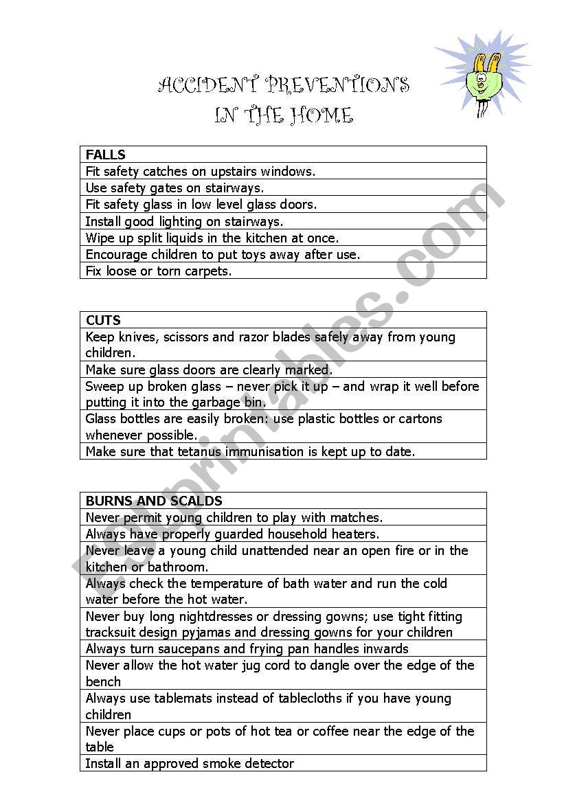 Home Safety worksheet