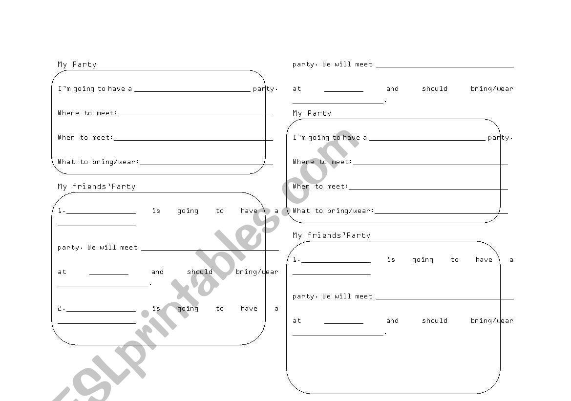 Party Plans worksheet