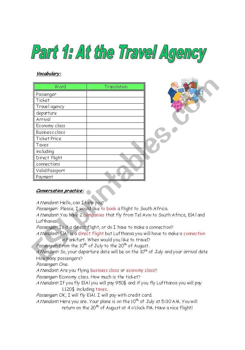 At the Travel Agency worksheet