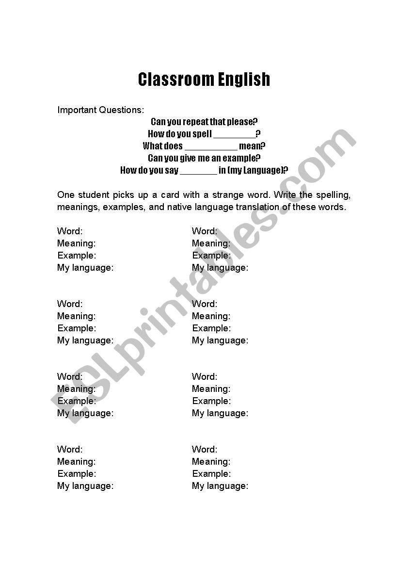 survival English worksheet