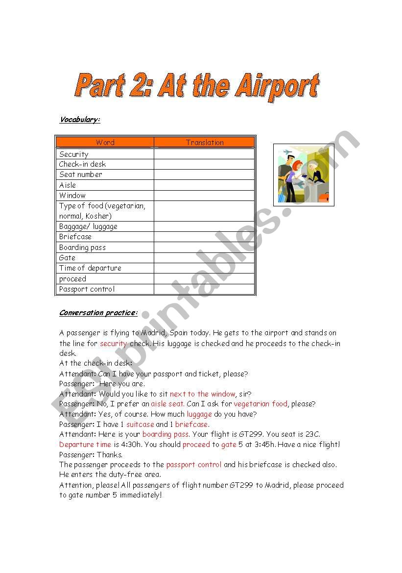 Part 2 - At the Airport worksheet