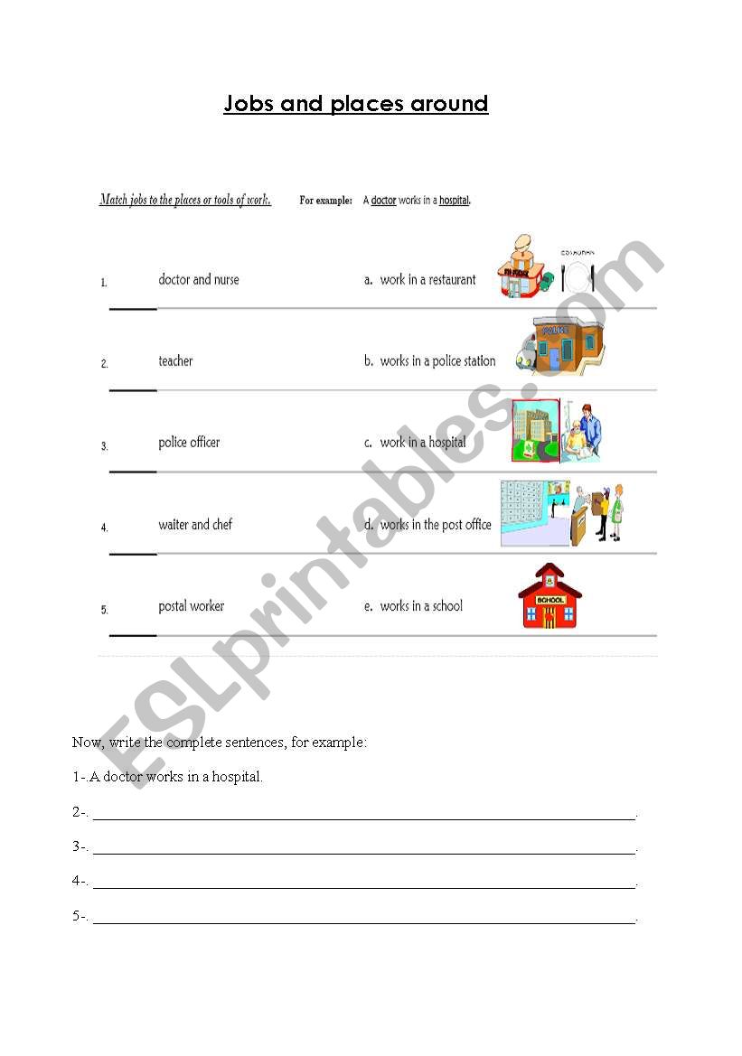 Jobs and places around worksheet