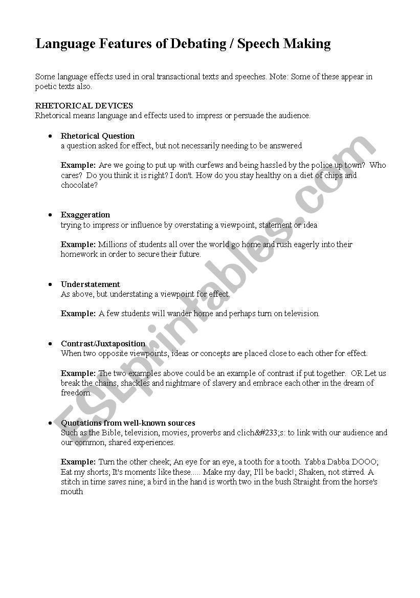 Language features of debating / speaking