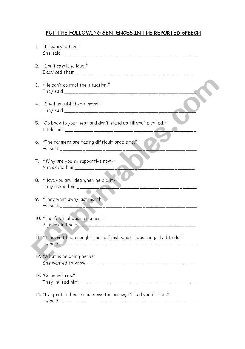 Reported Speech worksheet