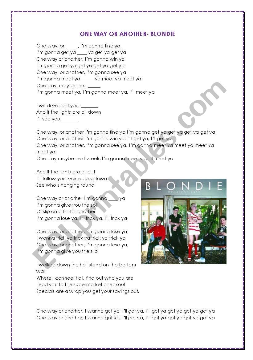 One Way or Another- Blondie worksheet