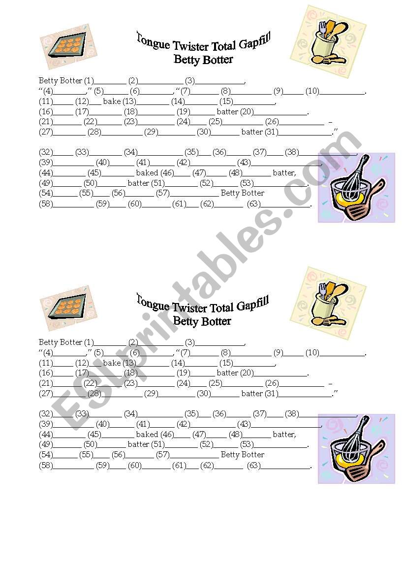 Total Gapfill - Betty Botter worksheet