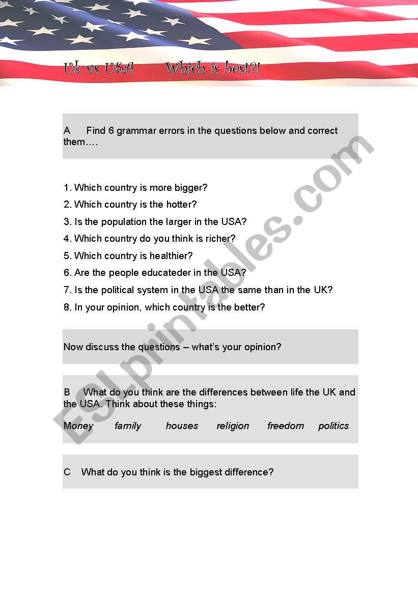 UK and USA comparative speaking revision