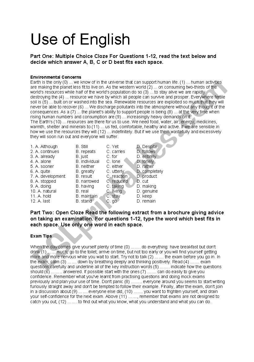 FCE - Use of English worksheet