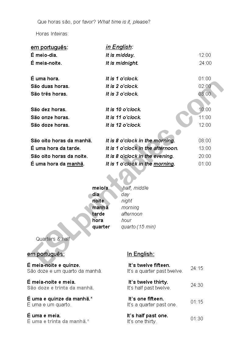 expressing time worksheet