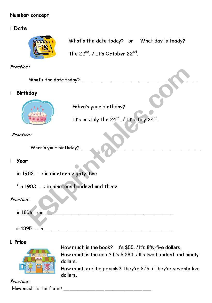 Number Concept worksheet