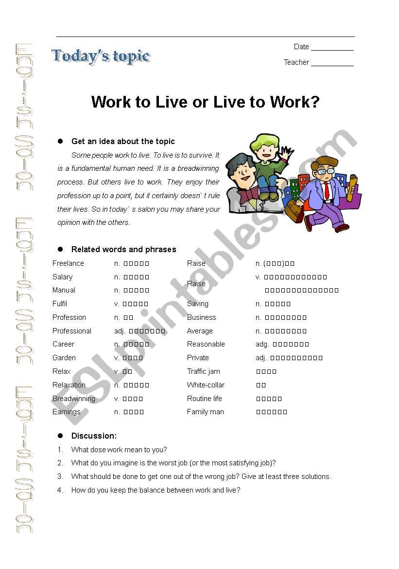 work to live or live to work? worksheet