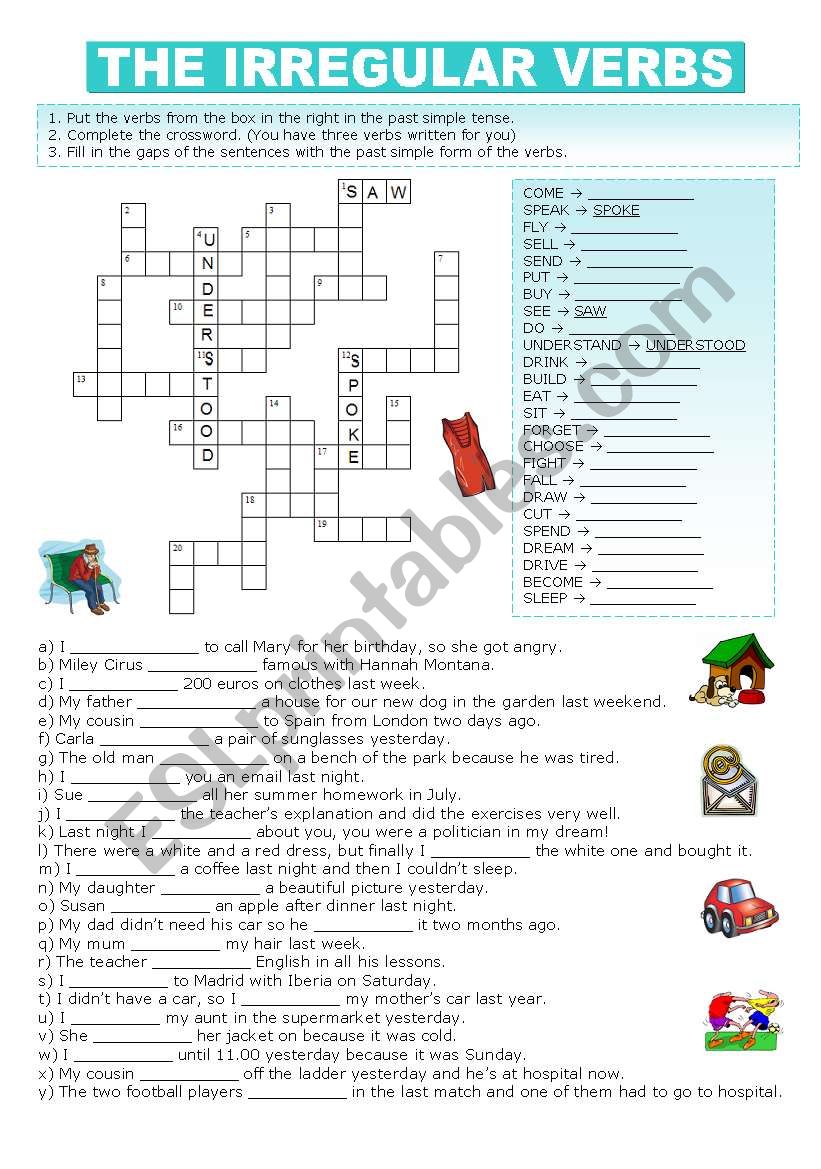 IRREGULAR VERBS - CROSSWORD AND FILL-IN-THE-GAPS EXERCISE