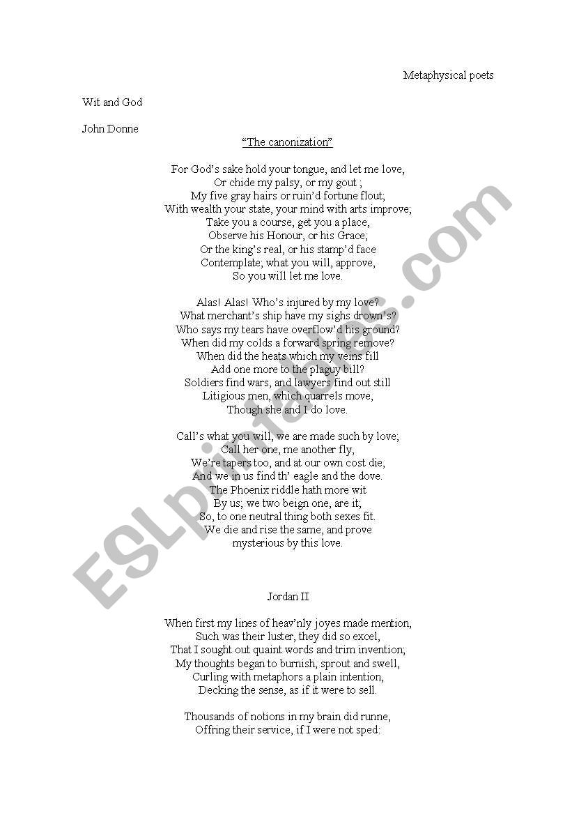 metaphysical poets worksheet