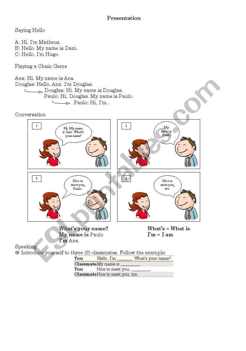 Presentation worksheet