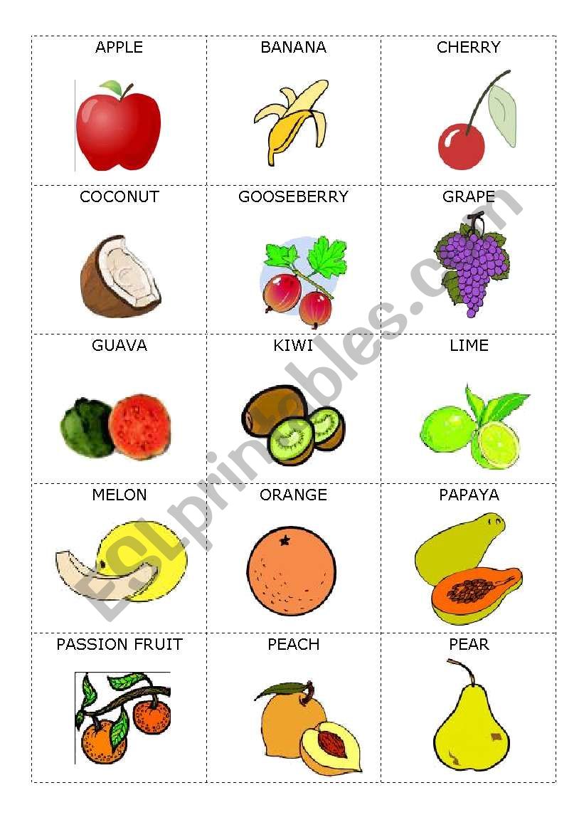 Fruit, to be, articles and pronouns - game cards