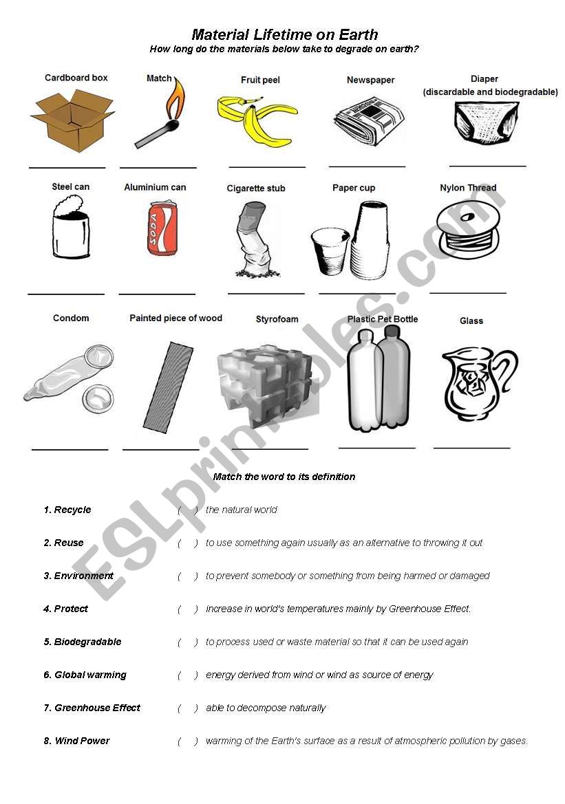 Material Lifetime on  Earth worksheet