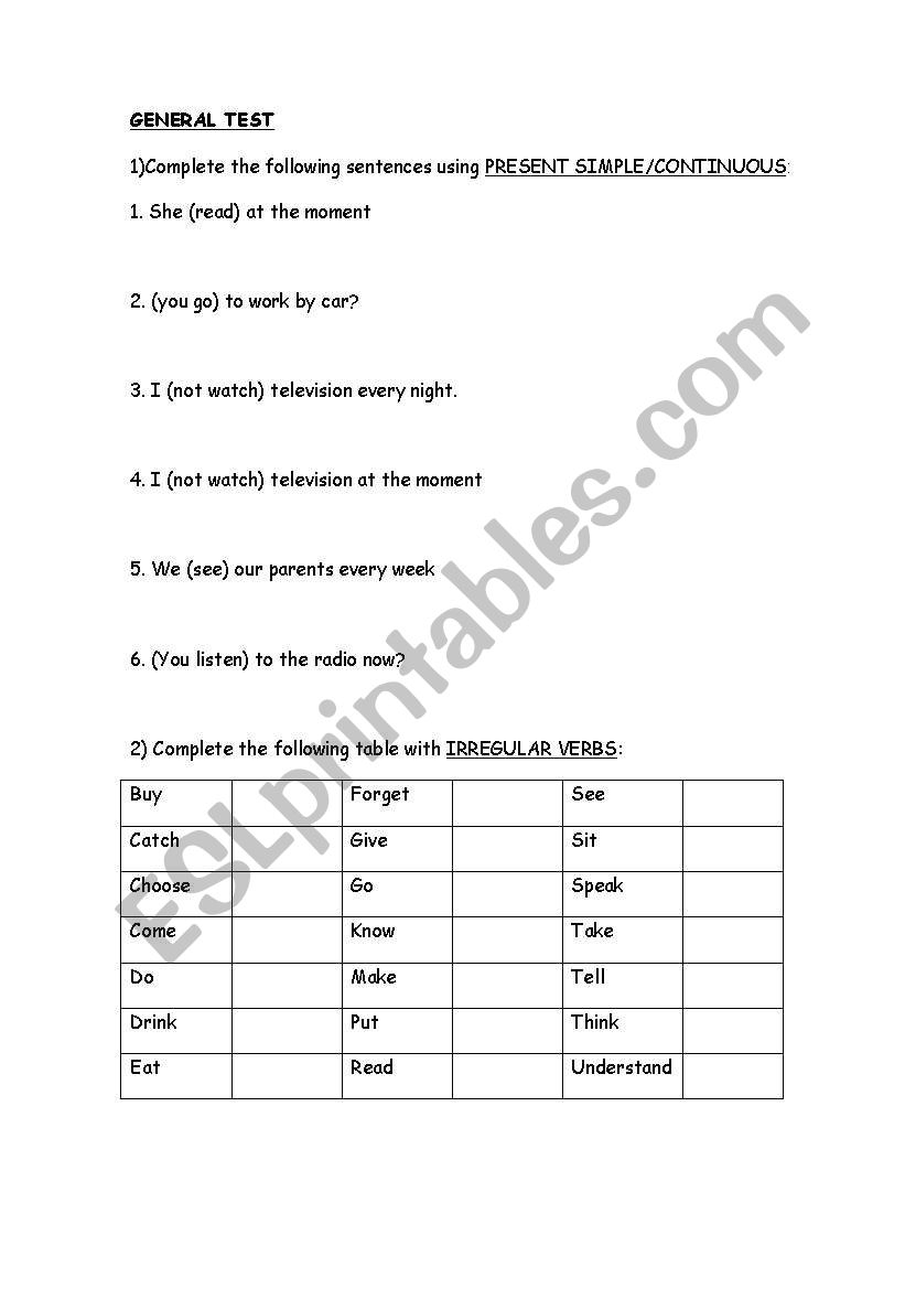 ENGLISH GRAMMAR FOR BEGINNERS worksheet