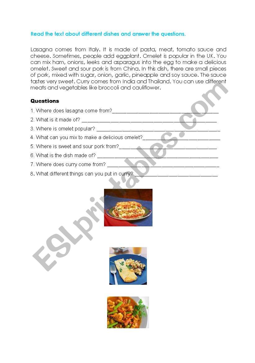 Lasagne worksheet