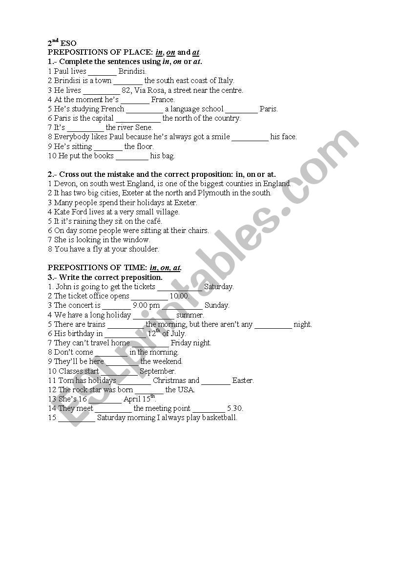 IN, AT, ON; Prepositions of place and time