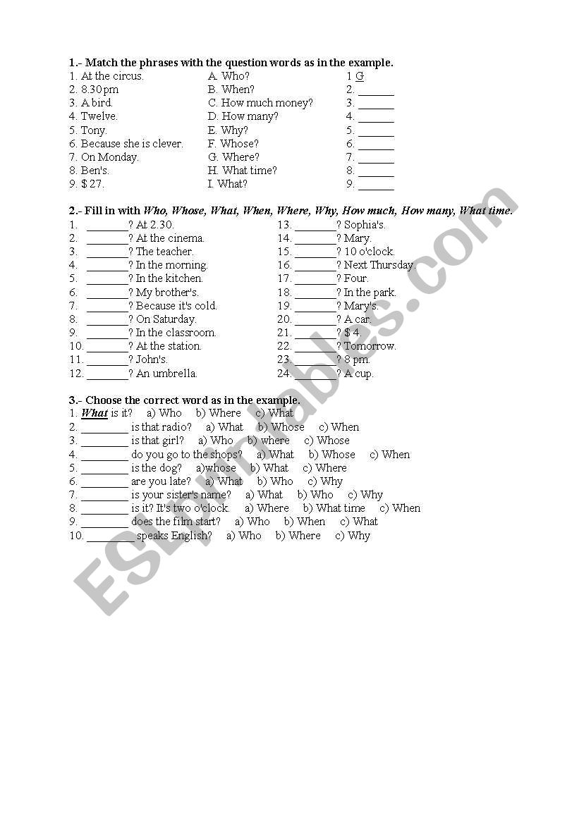 QUESTIONS worksheet