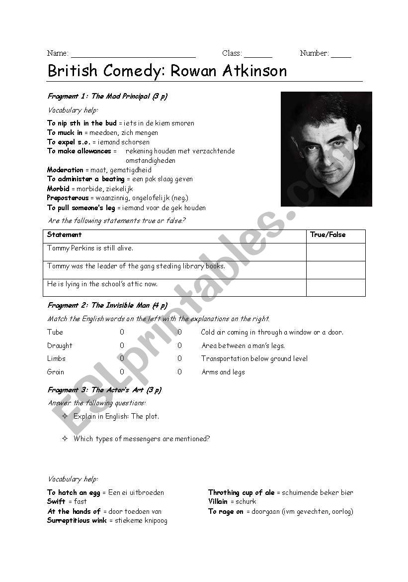 Rowan Atkinson worksheet