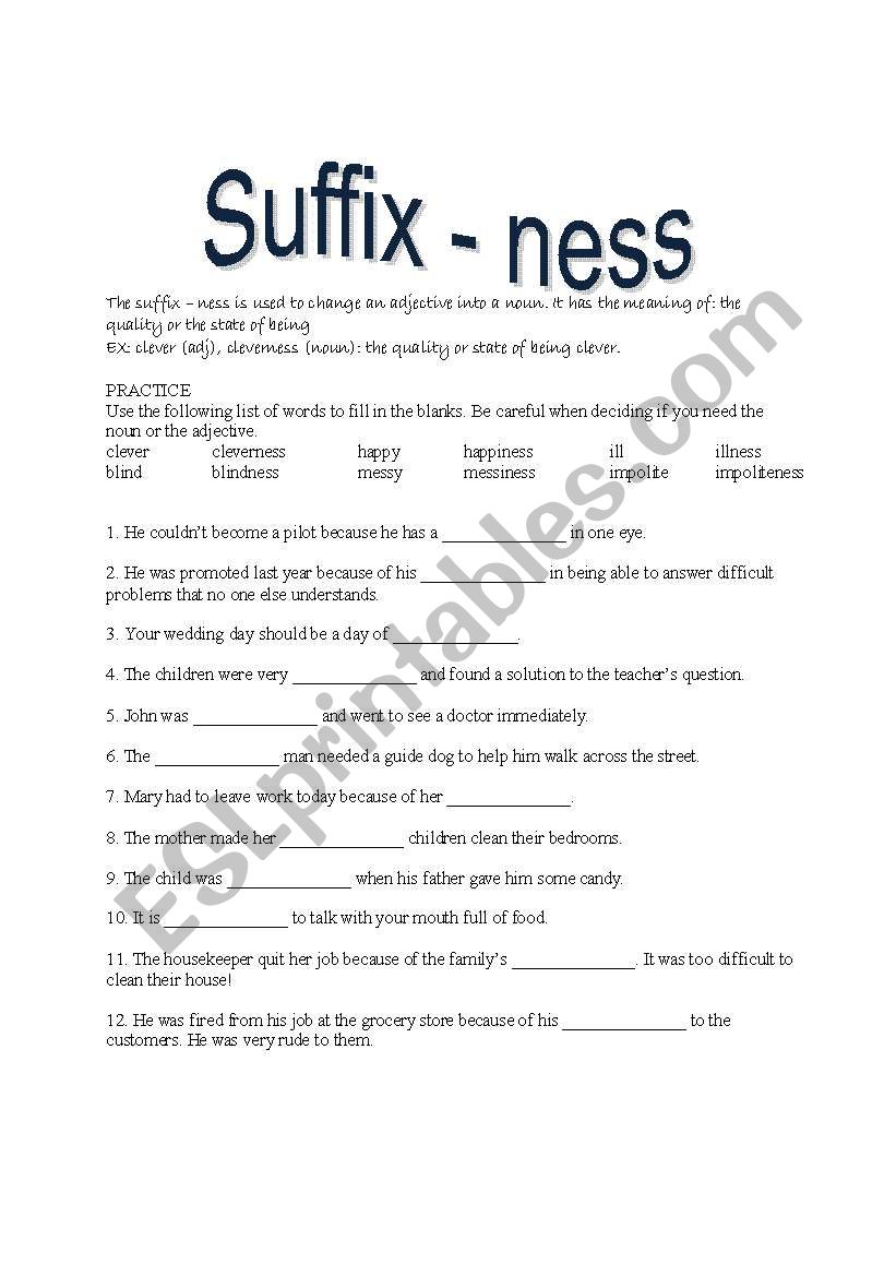 Suffix -ness worksheet