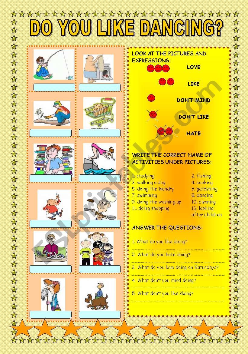 Expressing likes and dislikes worksheet