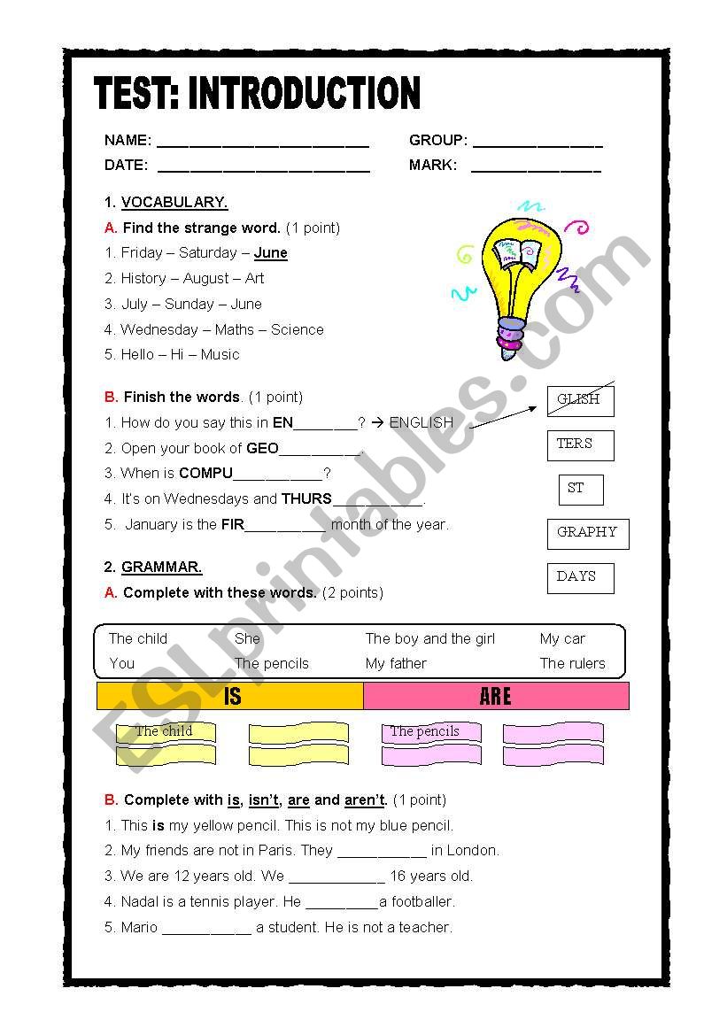 Test: adapted version worksheet